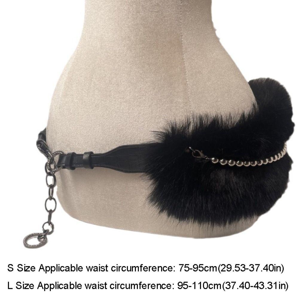 Y2K Faux Fur Belts Women Fashion Plush Waist Chain Retro Metal Bead Chain Belts  for Club Party