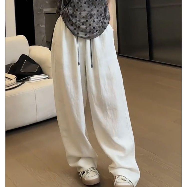 

Women s Wide-Leg Elastic Waist Pants 2025 - Slimming, Versatile, Plus Size L (100-120 lbs) білий