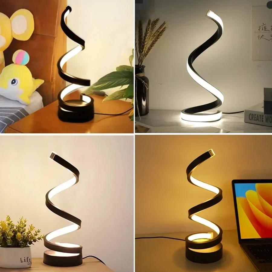 Modern Minimalist Spiral LED Table Lamp Bedside Night Light 3 Color Dimmable Desk Lamp For Bar Cafe Bedroom Living Room Lighting