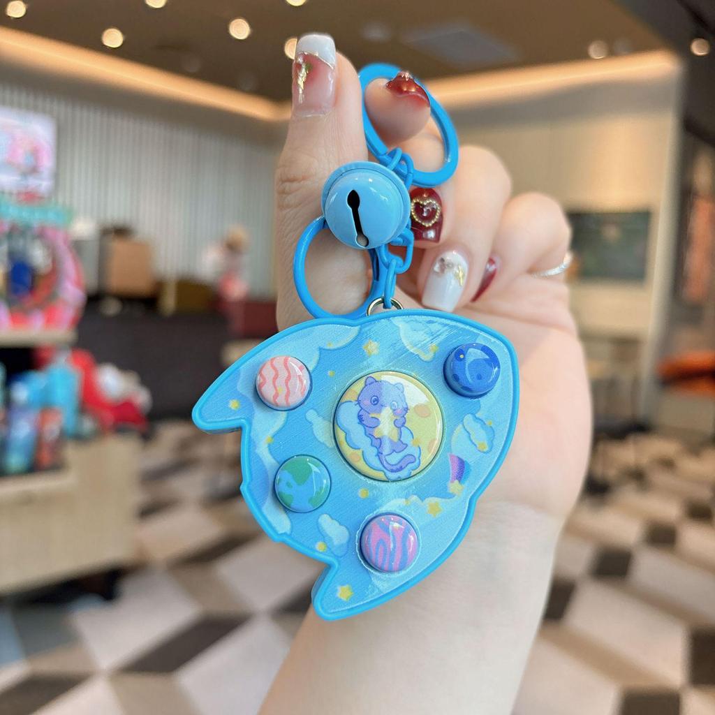 Creative Luminous Cartoon Rocket Game Console Keychain with Sound Effects & Claw Machine Decompression Pendant Gift