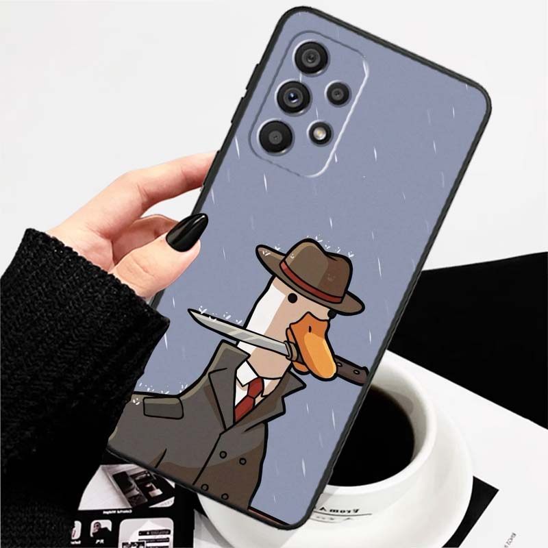 Cartoon Anime Duck Pattern For Samsung A73 A72 A71 A55 A54 A53 A52 A51 A13 A22 A16 A15 A12 A14 A26 A07 5G Black Phone Case