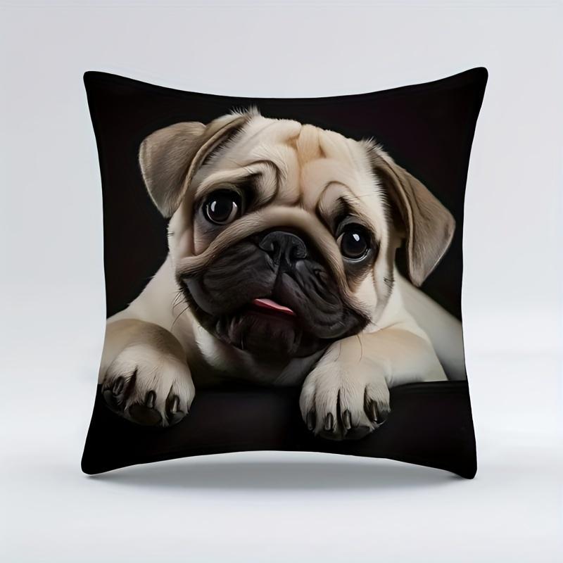 1pc Double Sides Printing Cute Pug Throw Pillow Covers-17.7x17.7in Decorative Pillowcase for Home Bedroom Living Room,Humorous Gift for Dog Lovers Pug