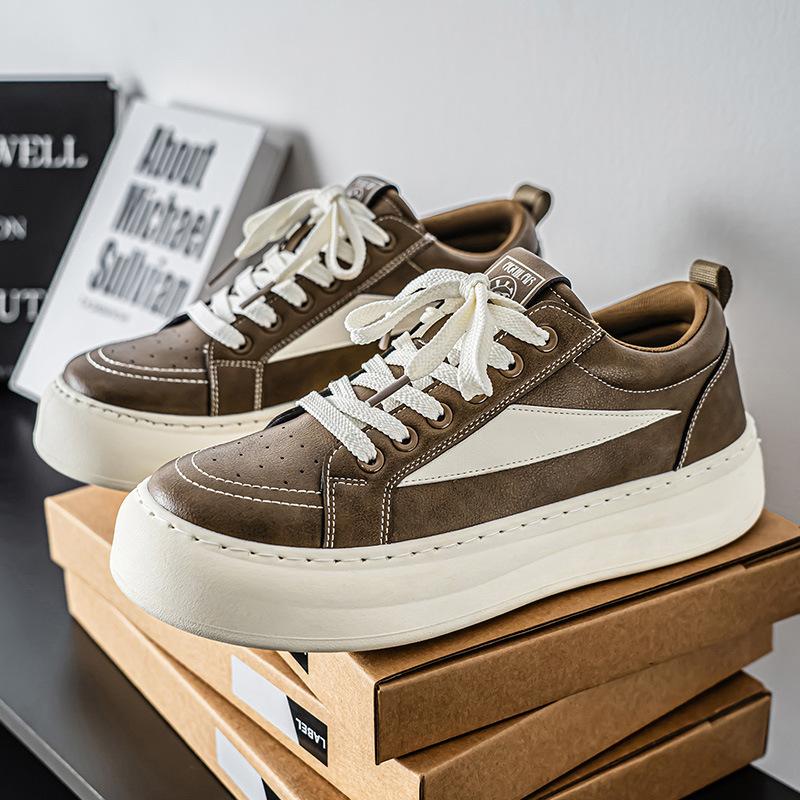 Autumn new leather super thick-soled wear-resistant shock-absorbing board shoes lace-up casual shoes