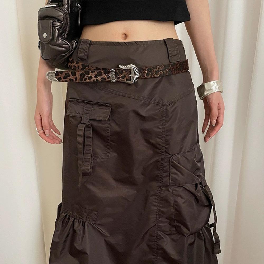 

Cool Leopard Print Belt Y2K PU Vintage Waistband Fashion Carved Buckle Belt Cowgirls кавовий