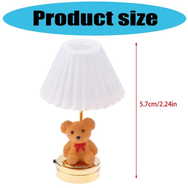 Bear Bedroom Table Lamp Miniature Furniture Model Doll Houses Accessory Realistic Lighting Toy Playset 1:12