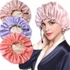 Doppellagige Upgrade Damenhaube Satin Verstellbar Badezimmer Duschhaube Satinmütze Haarpflege beim Schwimmen Haarbänder Schlafmütze