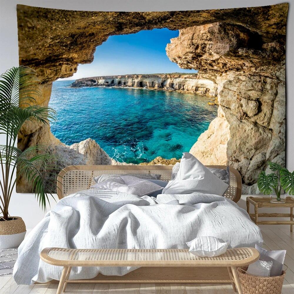 

Пляжная пещера пейзаж гобелен настенный минималистский художественный богемный эстетичный домашний декор для комнаты 100x75cm