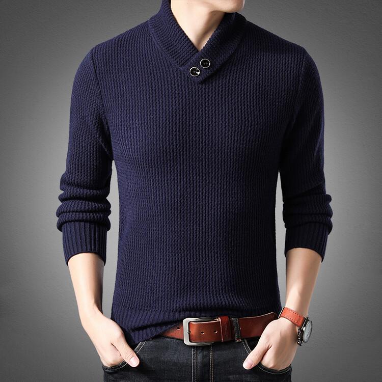 

Men s Thick Knit Half-High Collar Sweater - Warm Threaded Base Layer for Autumn/Winter 3XL темно-синього кольору