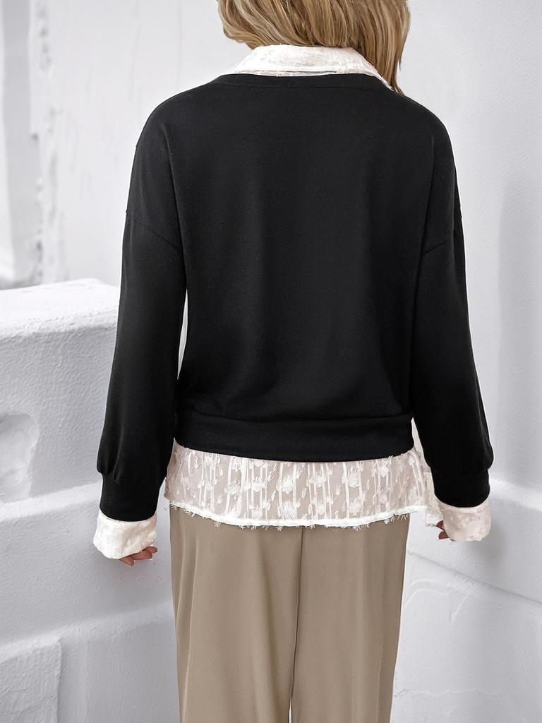 2025 Autumn Cross-border Lapel Two-Piece Lace Trim Top