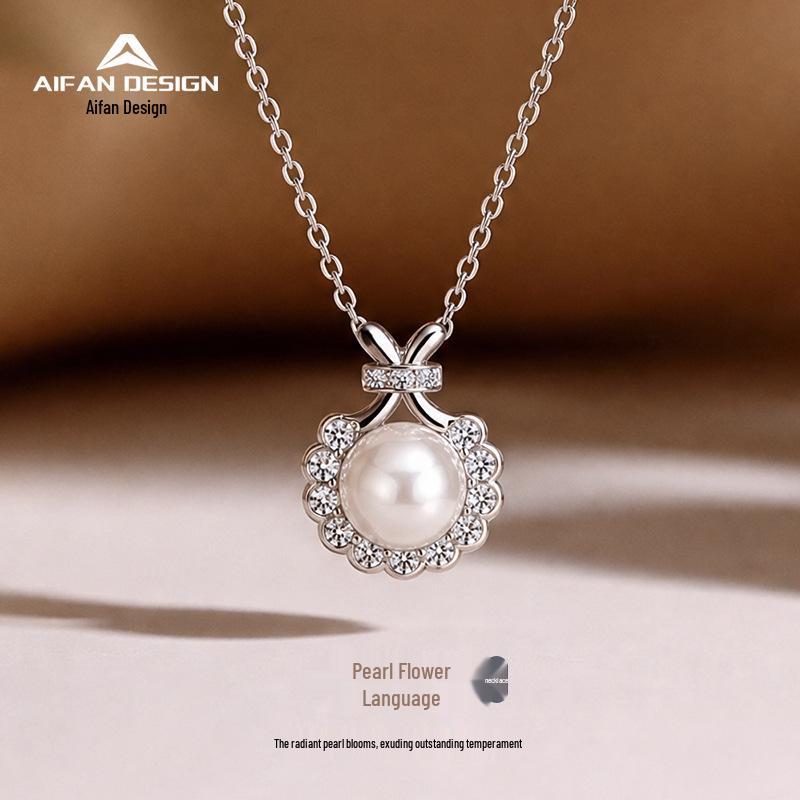 S925 Silver Bead Floral Freshwater Pearl Necklace with Bowknot Diamond Design - Elegant, Luxurious, & Versatile Clavicle Chain