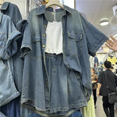 Damen Jeans Kurzarmhemd & Shorts Set in Übergröße - 2026 Trendiges Zweiteiliges Sommerdesign