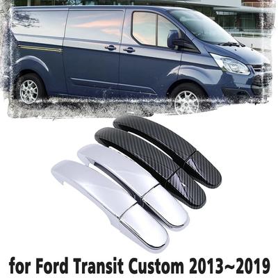 Mâner auto din fibră de carbon neagră sau capac pentru mânerele ușilor cromate pentru Ford Transit Custom 2013 ~ Capac accesorii auto 2014 2015 2016