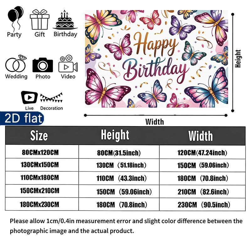 Birthday Party Butterfly Gifts Banner, Colorful Polyester Backdrop for Wall Hanging Decor