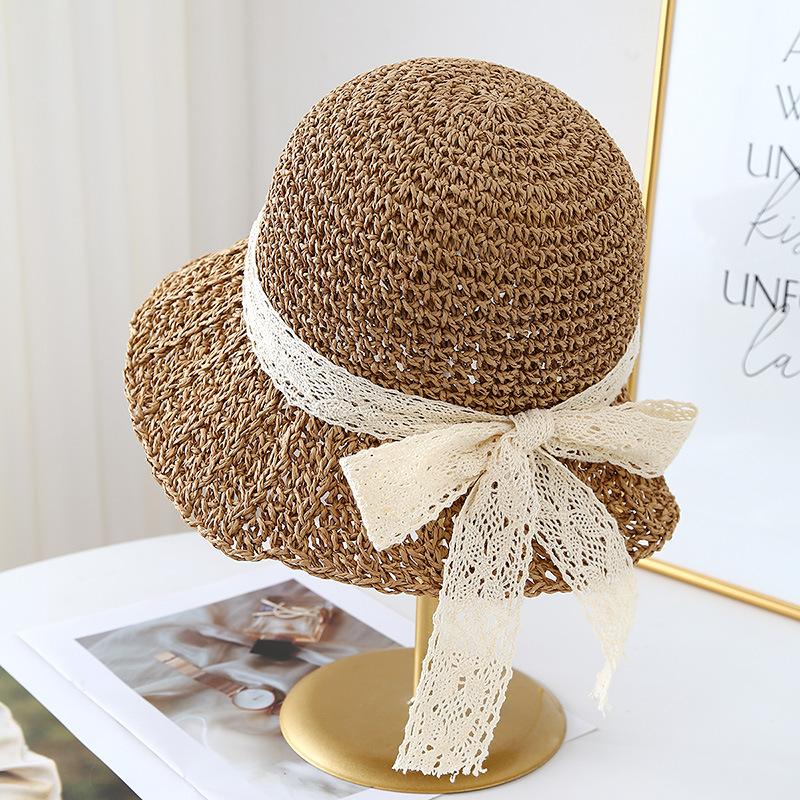 New Lace Bucket Hat Women's Summer Seaside Beach French Straw Hat Sunshade Sun Hat