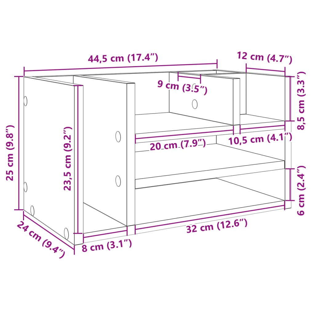 Desk Organizer Smoked Oak 44.5 X 24 X 25 Cm Particleboard