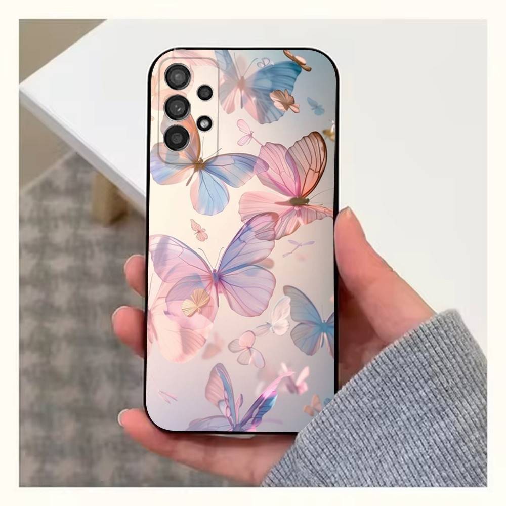 Pink Butterfly Pattern Phone For Samsung S22,S25,S24,S23,Ultra,FE,Plus,S21,S20,S10,S9,Lite,Soft Silicone Black