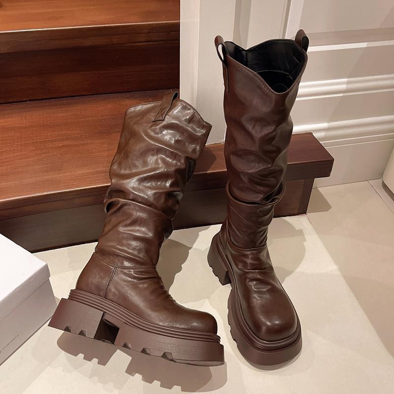 Winter Short Plush Women Knee High Boots Fashion Slip On Knight Long Booties Ladies Casaul Platform Heels Botas Mujer