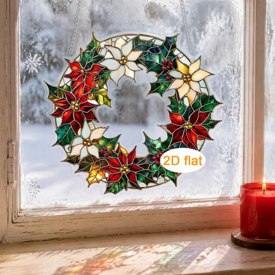 Festive Window Hanging Decorations Acrylic Christmas Garland Pendant, Double-sided Wreath Ornament, Lightweight Decorative Ornaments Decor with