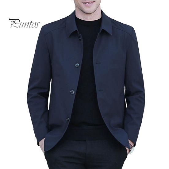 

Мужская куртка с лацканами, длинным рукавом, застежкой-молнией, куртка с карманами, однотонная, весна-осень, повседневная куртка M темно-синий