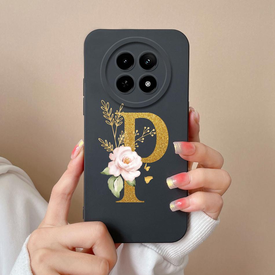Cases For OPPO Realme12 12x 5G Elegant Rose Letter Soft Liquid Silicone Lens Protective Back Covers For Realme 12 X Bumper Funda
