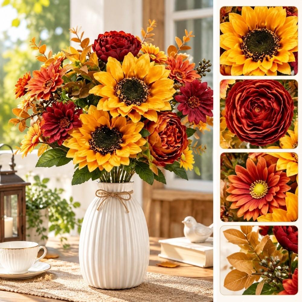 Sunflower & Daisy Mix Artificial Sunflowers Realistic Appearance Fake Flower Decor Home Decor