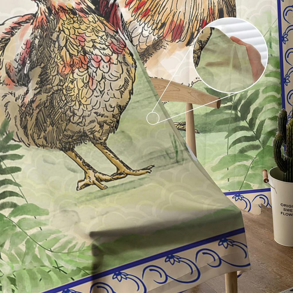 Chicken Ink Plant Tulle Curtains for Bedroom Hall Living Room Decor Chiffon Curtain for Balcony Kitchen Home Drapes