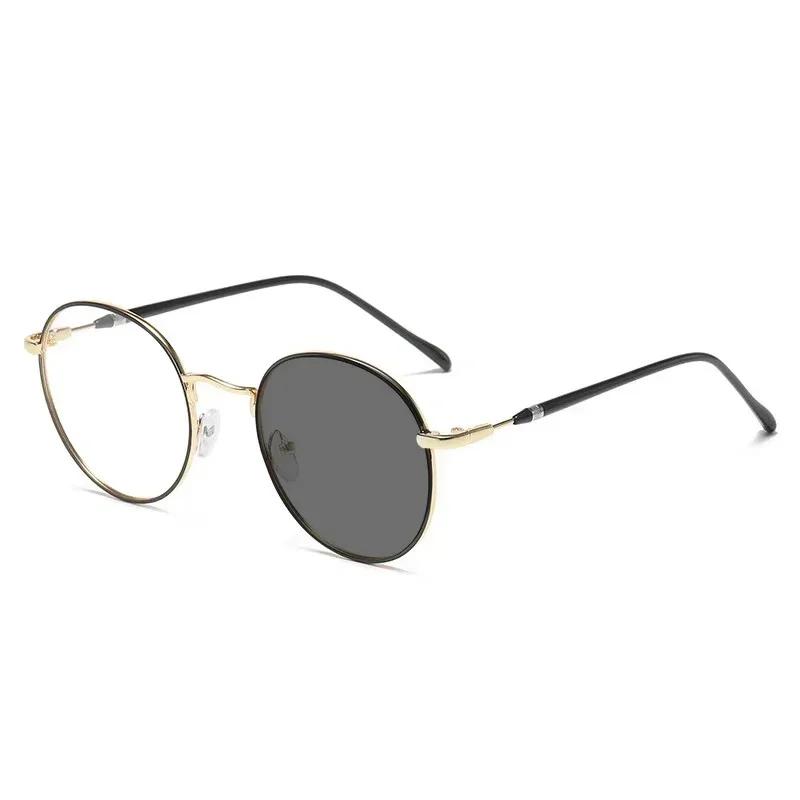 Photochromic Metal Round Glasses Anti Blue Light Universal Flat Clear Eyewear Frame for Men Women