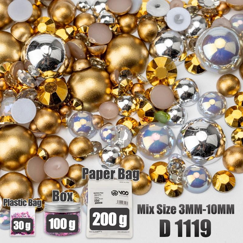 VDD 30/60/100/200g Mix Size ABS Half Round Pearls Flatback Beads Color Resin Rhinestone Crafts Nail Art DIY Decoration