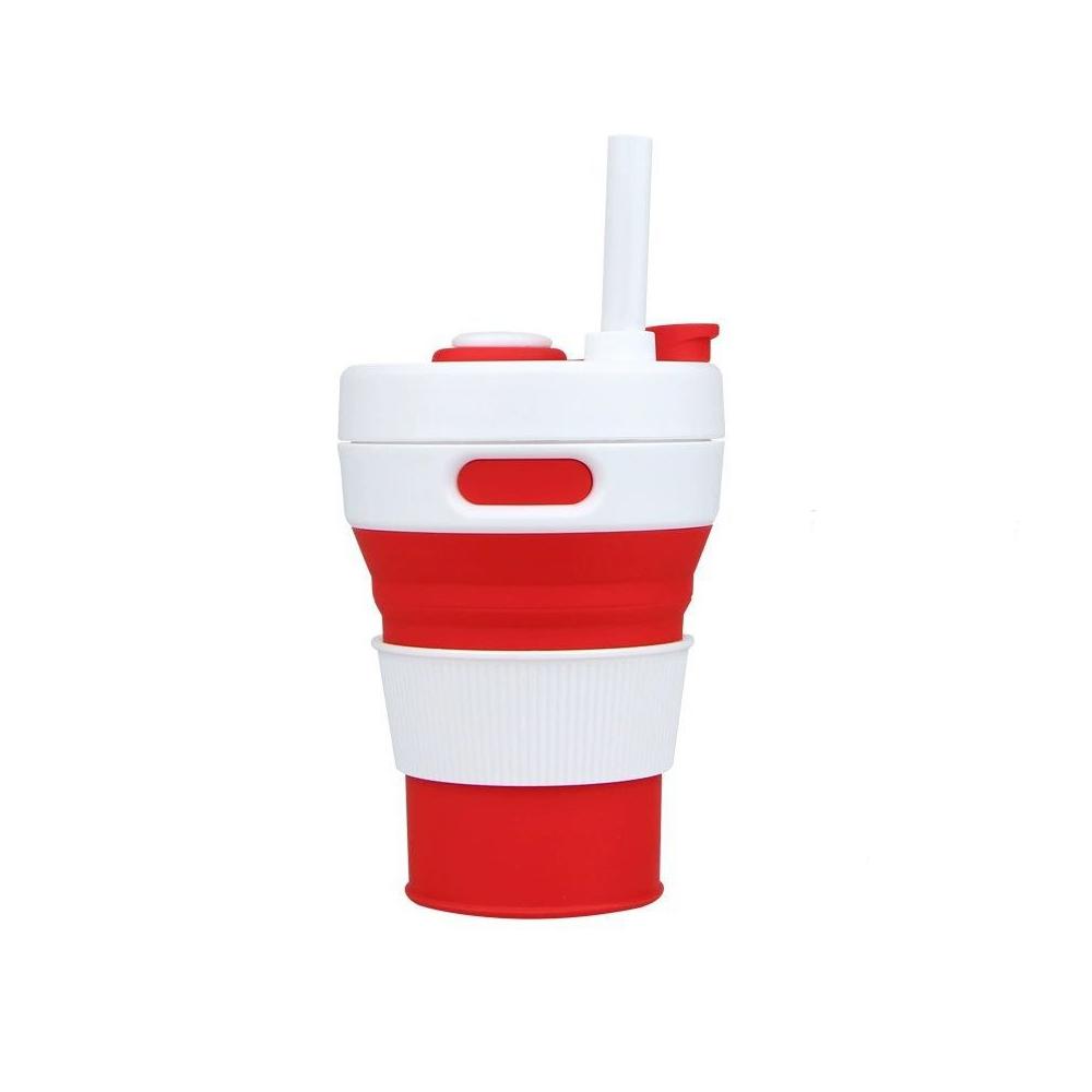 450ml/15oz Silicone Folding Cup with Straw Lid and Carabiner Coffee Cup Suitable for Travel Camping Picnic Travel Mountaineering