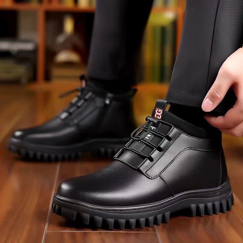 [0% Real Soft Leather] Men's Winter Snow Boots Warm, Thickened and Velvet High-top Versatile Casual Cotton Leather Shoes Tide
