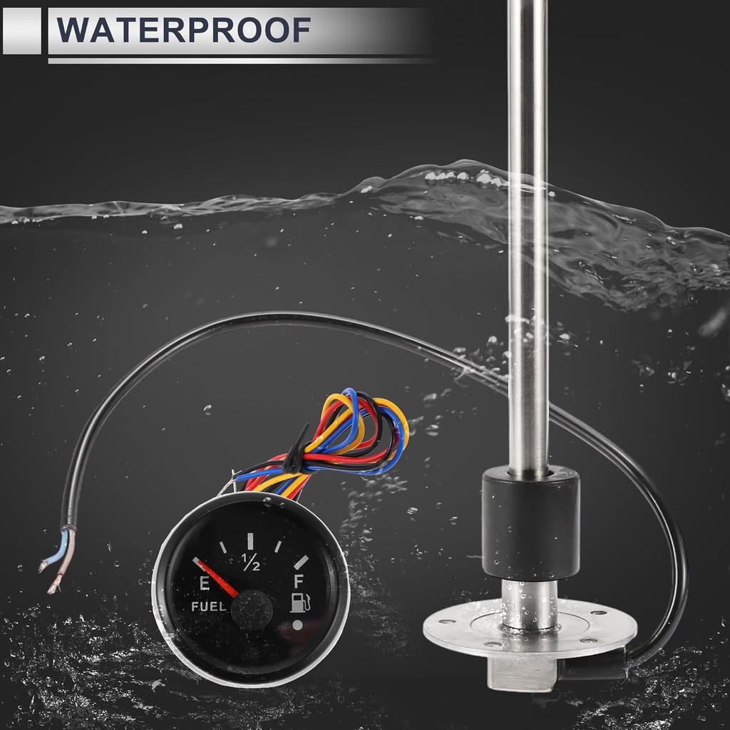 1set Fuel Sending Unit and Gauge Kit 11.81" Length Boat Fuel Sending Unit Marine Fuel Sender Unit Black Silver Tone Metal 0-190 Ohm
