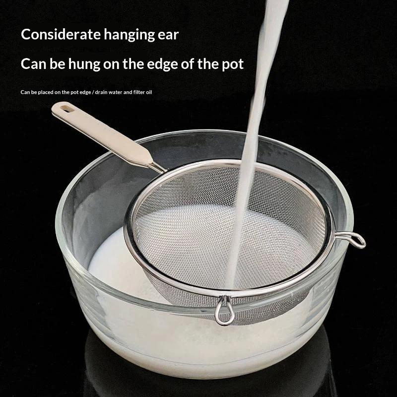 Durable 304 Stainless Steel Residue Filter With Plastic Handle Fine Mesh Strainer Flour Sieve Oil Skimmer Spoon Kitchen Utensils