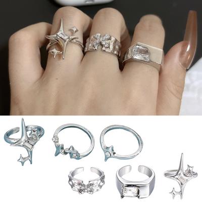 3 Pcs/Set Women Rings Star Shape Rhinestone Decor Smooth Polish Electroplated Solid Color Open Ring Couple Knuckle Ring Finger Jewelry