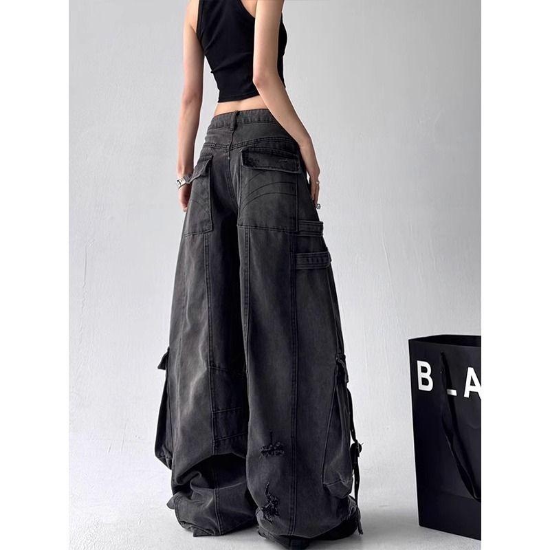 Black Jeans Women American Style Y2K 90S Vintage High Waisted Jean Straight Trouser Streetwear Casual Loose Wide Leg Denim Pants