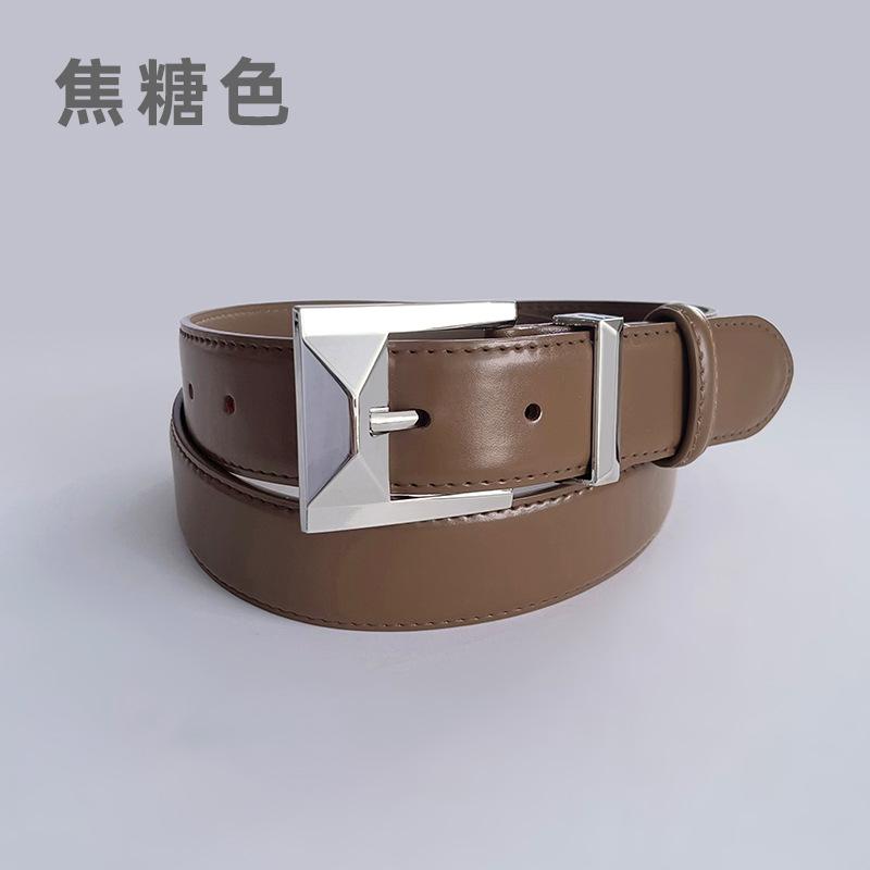 Leather Women'S Belt Cowhide Simple Casual Pants Jeans Decorative Women'S Pin Buckle Belt Width 3.3Cm