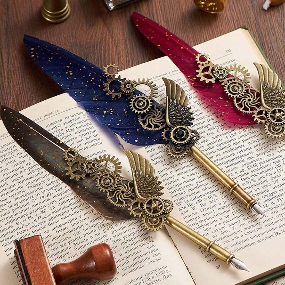 Replaceable 5 Nib Dipped In Water Pen European Style Feather Pen  Writing Accessories