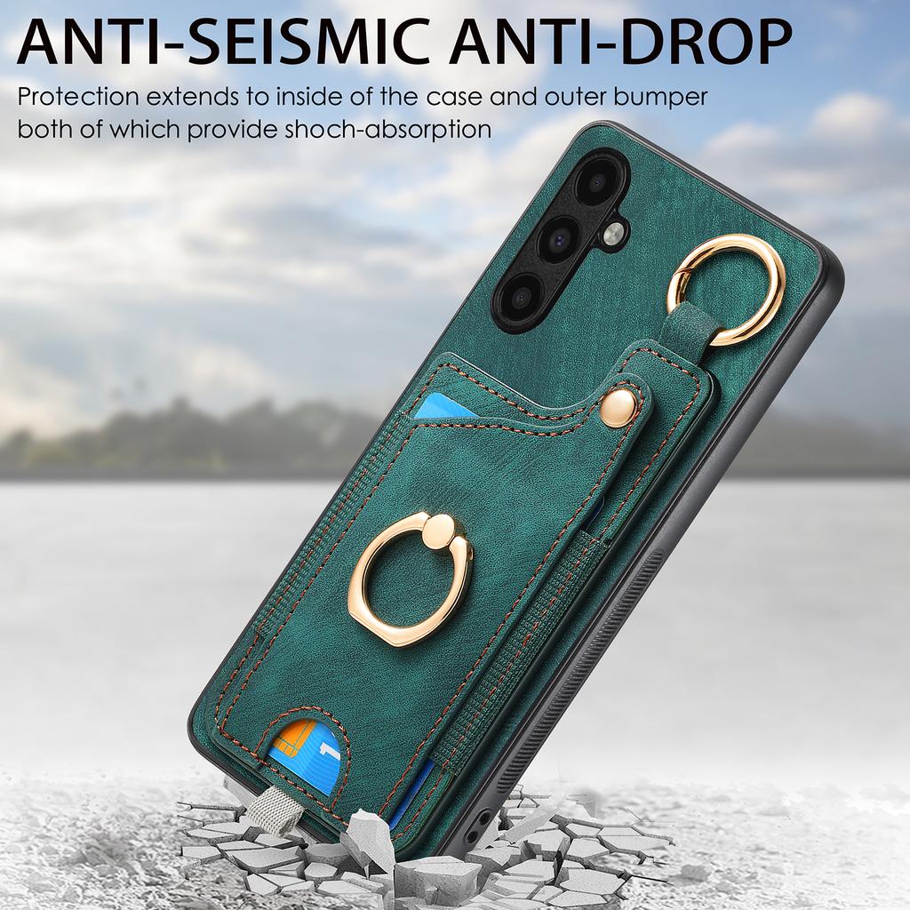 D6 For Samsung Galaxy A55 5G Case Card Holder Leather+TPU Phone Back Cover with Ring Kickstand