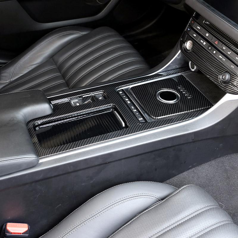For Jaguar F-PACE XE XEL XF XFL 2016-2020 ABS Carbon Fiber Car Central Gear Shift Water Cup Holder Panel Cover Trim Sticker