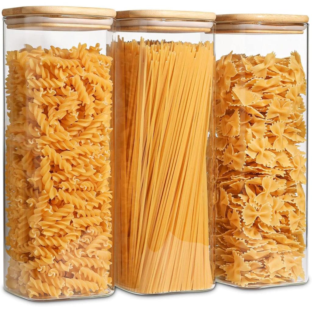 ComSaf Pasta Case 2100ml Square Pasta Storage Container Glass Canister Airtight Pasta Container Storage Jar Sealed Jar Food Storage Container with Bam
