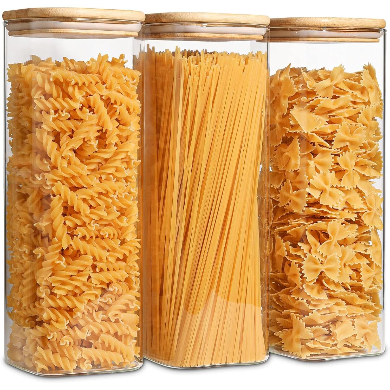 ComSaf Pasta Case 2100ml Square Pasta Storage Container Glass Canister Airtight Pasta Container Storage Jar Sealed Jar Food Storage Container with Bam