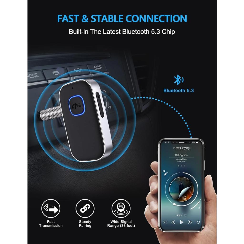 Babacom Bluetooth Receiver, Car Bluetooth Aux Adapter, Noise Cancelled 3.5mm Aux Blue tooth 5.3 Music Module Receiver for Stereo/Speakers/Wired