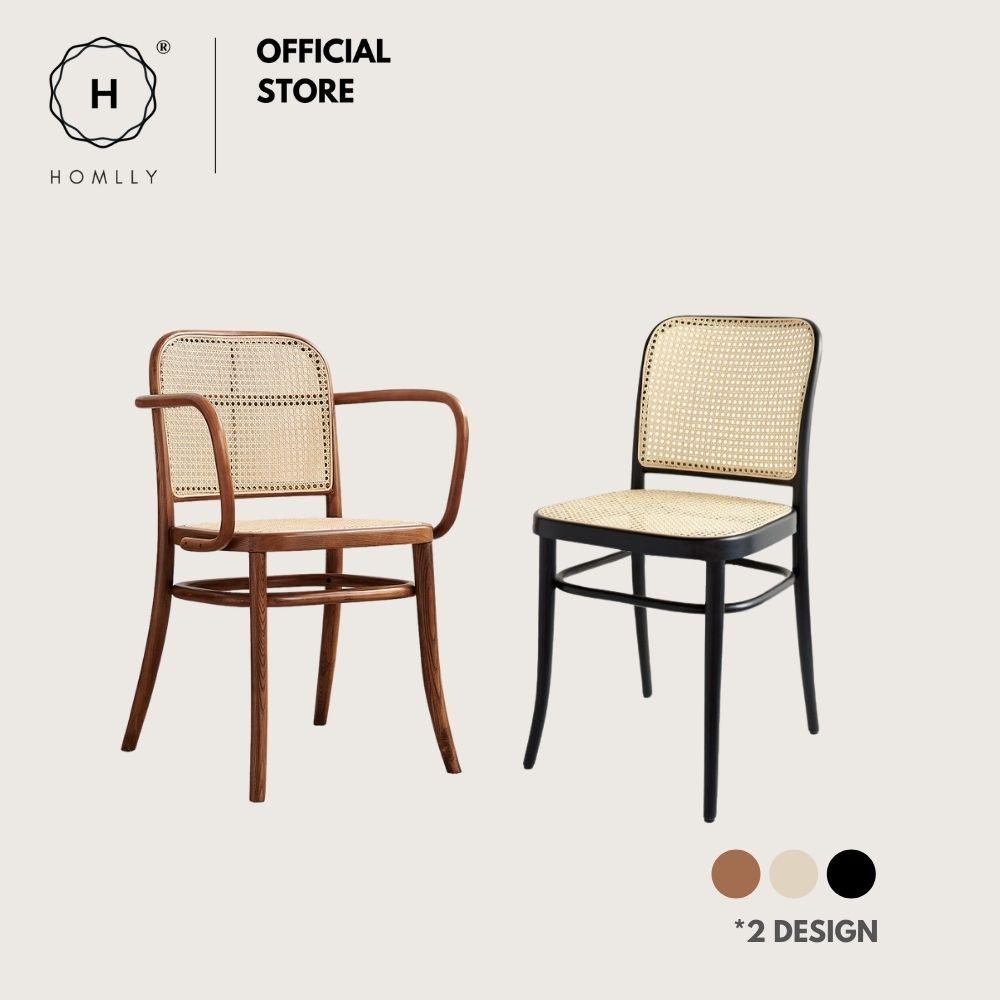 Homlly Natural Rattan Solid Wood Dining Chair