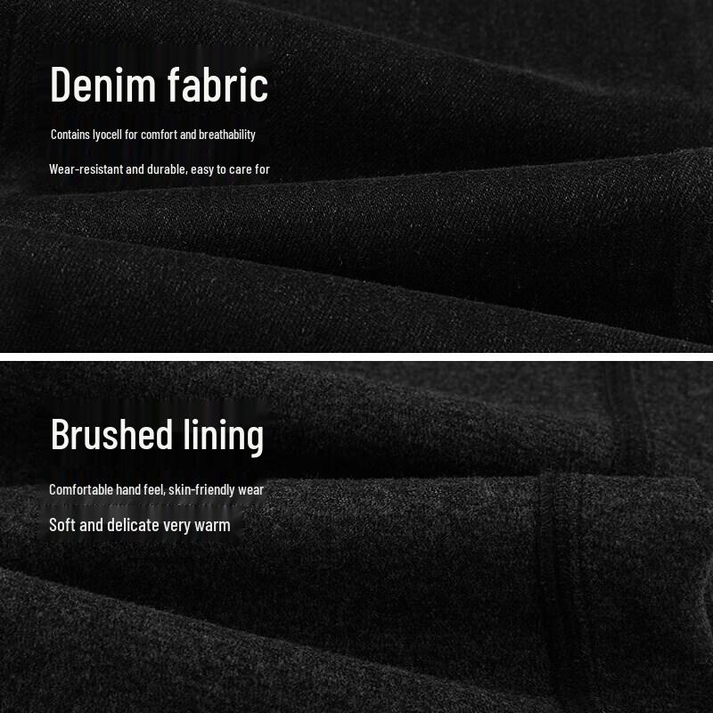 HLA Men's Straight-Leg Thickened Warm Jeans