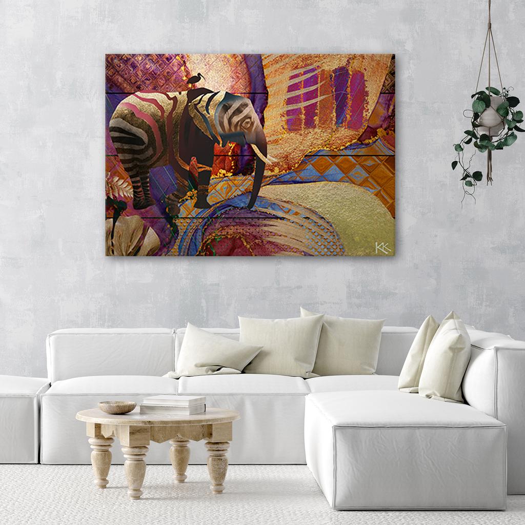 Canvas Print, Golden Elephant On an Abstract Background