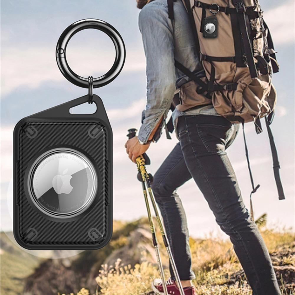 Pentru Apple AirTag Carcasă Impermeabilă IP68 Acoperire Fibră de Carbon TPU+PC cu Folie de Protecție și Cataramă Inel