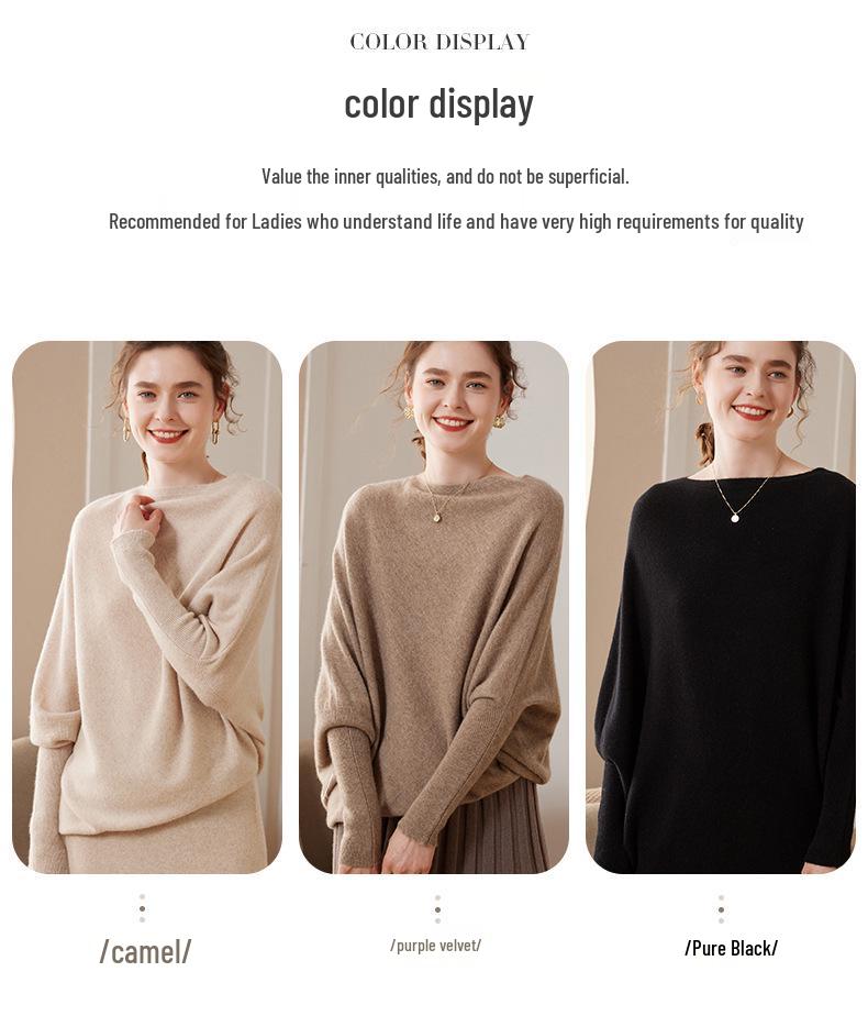 Asymmetrical One-Shoulder Batwing Sleeve Cashmere Top for Women (Spring/Autumn/Winter 2023)