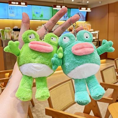 Plush Big Mouth Frog Cartoon Keychain: Cute Backpack Pendant for Students, Fun Couple Gift for Back To School