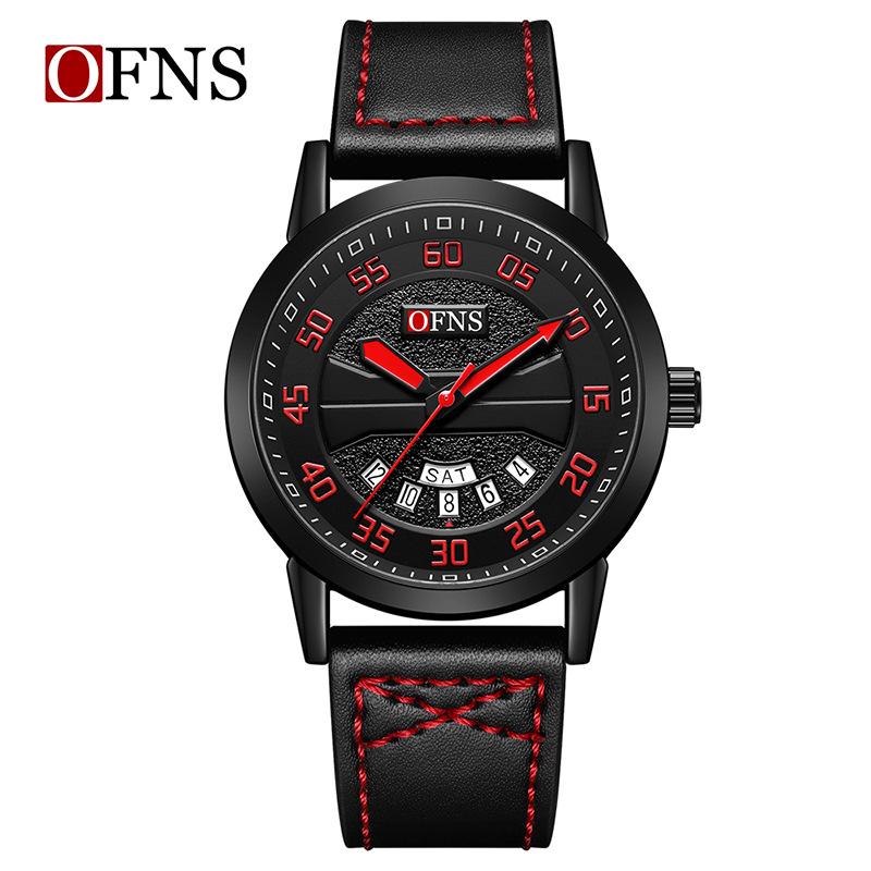

Luxury Man Watches Waterproof Luminous Date Week Sports Men s Watch Original Classic Quartz Leather Men Wristwatch чорний/червоний