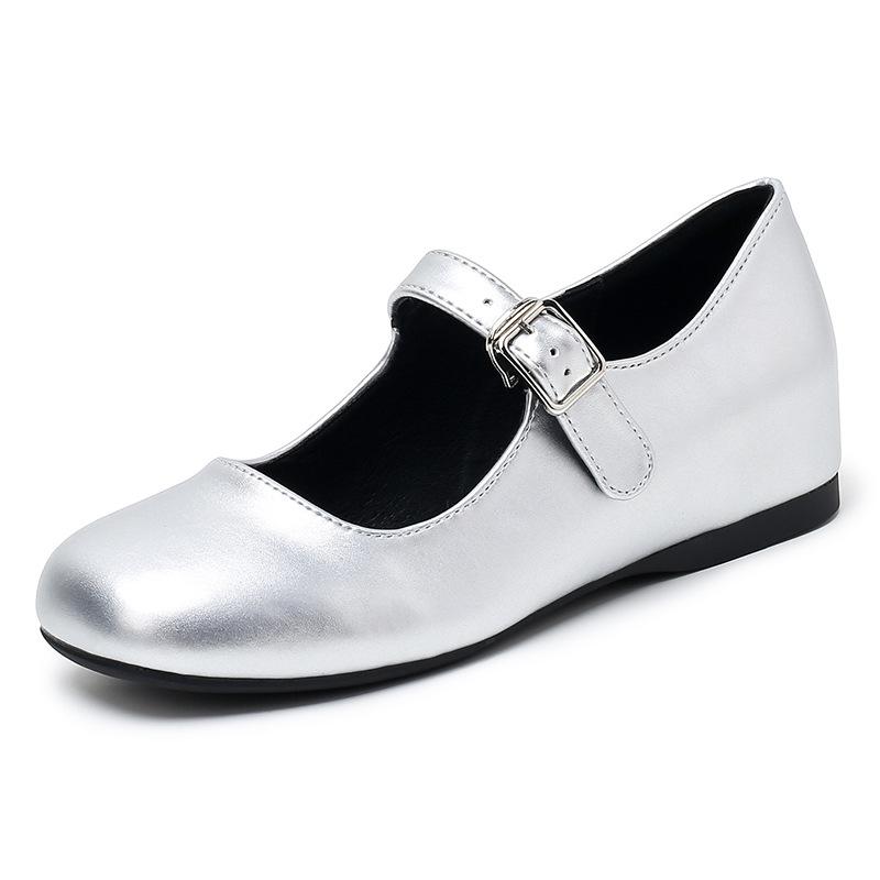 

Versatile leather inner height increase one-word buckle with shallow mouth Mary Jane single shoes women s flat bottom 39