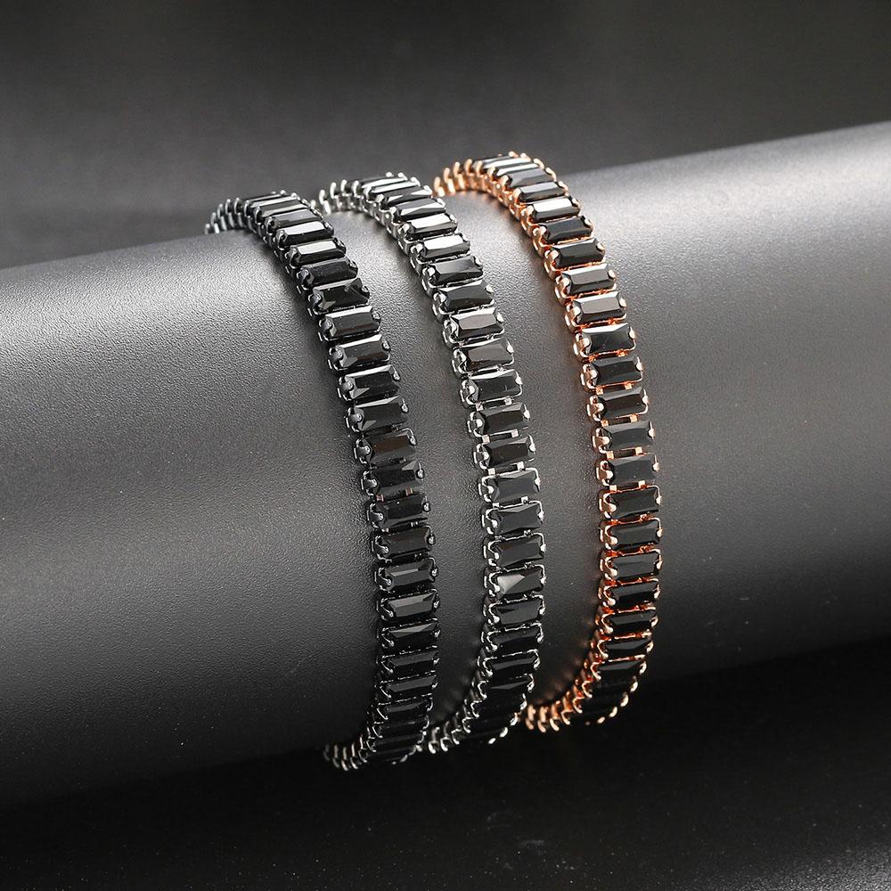 Black Iced Out Crystal Tennis Bracelets For Men Women Rectangle Zirconia Adjustable Chain on Hand Hip Hop Hippie Jewelry DZH051